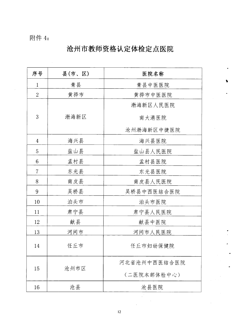滄州市教師資格認定體檢定點(diǎn)醫院