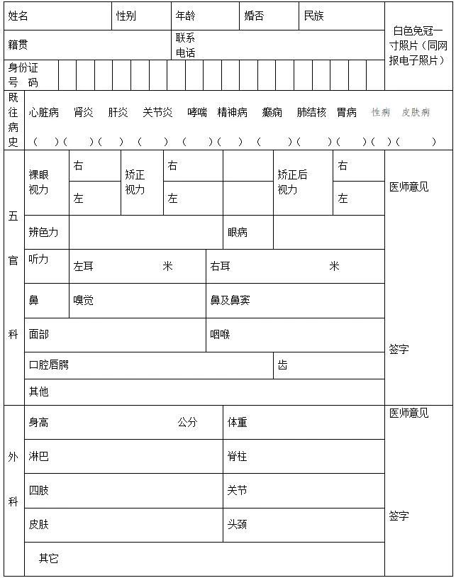 河北省教師資格申請人員體檢表(適用于申請幼兒園教師資格人員)